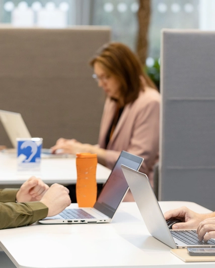laughing coworkers in an office setting